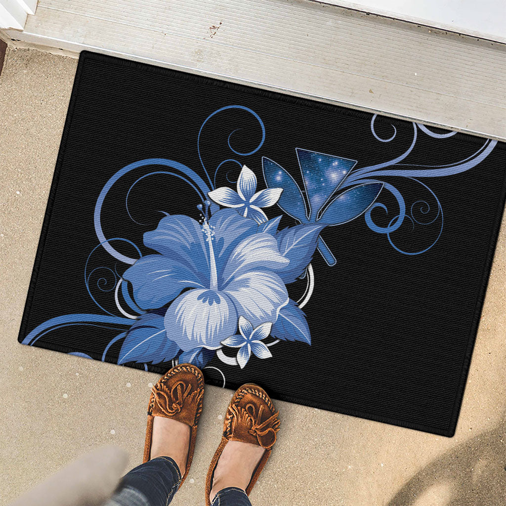 Hawaii Makahiki Kanaka Maoli Rubber Doormat Blue Hibiscus Floral Vibes LT05 - Polynesian Pride