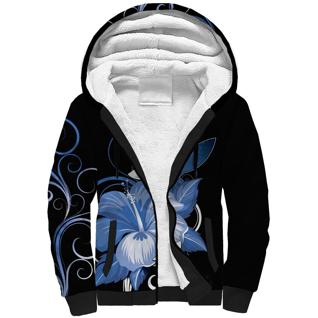 Hawaii Makahiki Kanaka Maoli Sherpa Hoodie Blue Hibiscus Floral Vibes LT05 Unisex Blue - Polynesian Pride