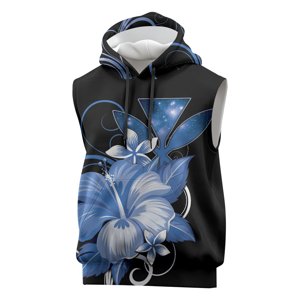 Hawaii Makahiki Kanaka Maoli Sleeveless Hoodie Blue Hibiscus Floral Vibes LT05 Blue - Polynesian Pride