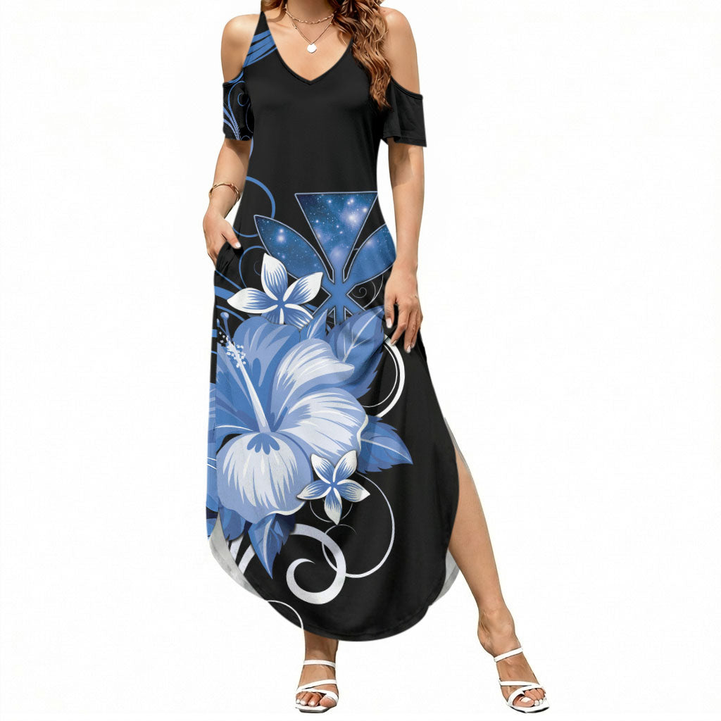 Hawaii Makahiki Kanaka Maoli Summer Maxi Dress Blue Hibiscus Floral Vibes LT05 Women Blue - Polynesian Pride