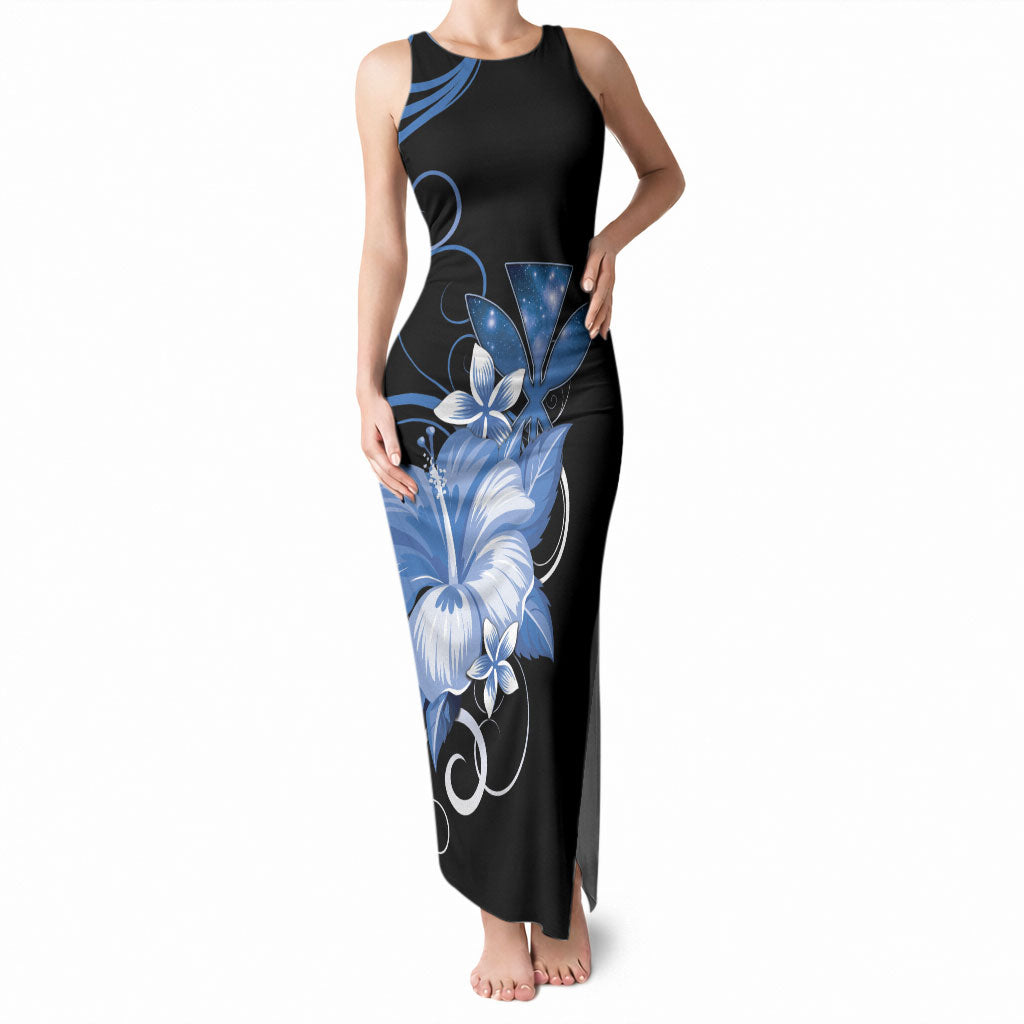 Hawaii Makahiki Kanaka Maoli Tank Maxi Dress Blue Hibiscus Floral Vibes LT05 Women Blue - Polynesian Pride