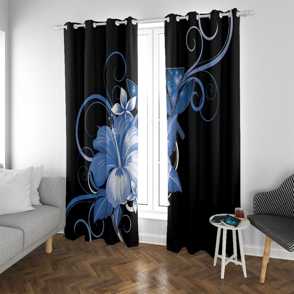 Hawaii Makahiki Kanaka Maoli Window Curtain Blue Hibiscus Floral Vibes LT05 With Grommets Blue - Polynesian Pride