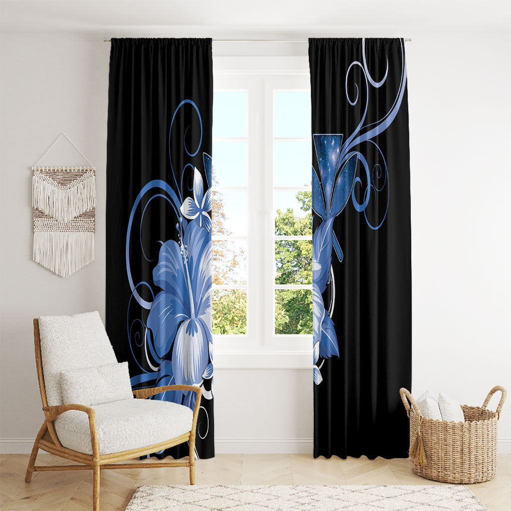 Hawaii Makahiki Kanaka Maoli Window Curtain Blue Hibiscus Floral Vibes LT05 - Polynesian Pride