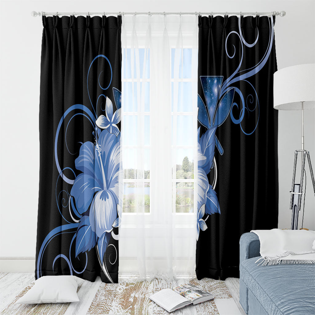 Hawaii Makahiki Kanaka Maoli Window Curtain Blue Hibiscus Floral Vibes LT05 - Polynesian Pride