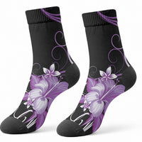 Hawaii Makahiki Kanaka Maoli Crew Socks Purple Hibiscus Floral Vibes LT05 - Polynesian Pride