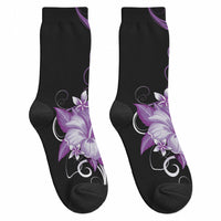 Hawaii Makahiki Kanaka Maoli Crew Socks Purple Hibiscus Floral Vibes LT05 - Polynesian Pride