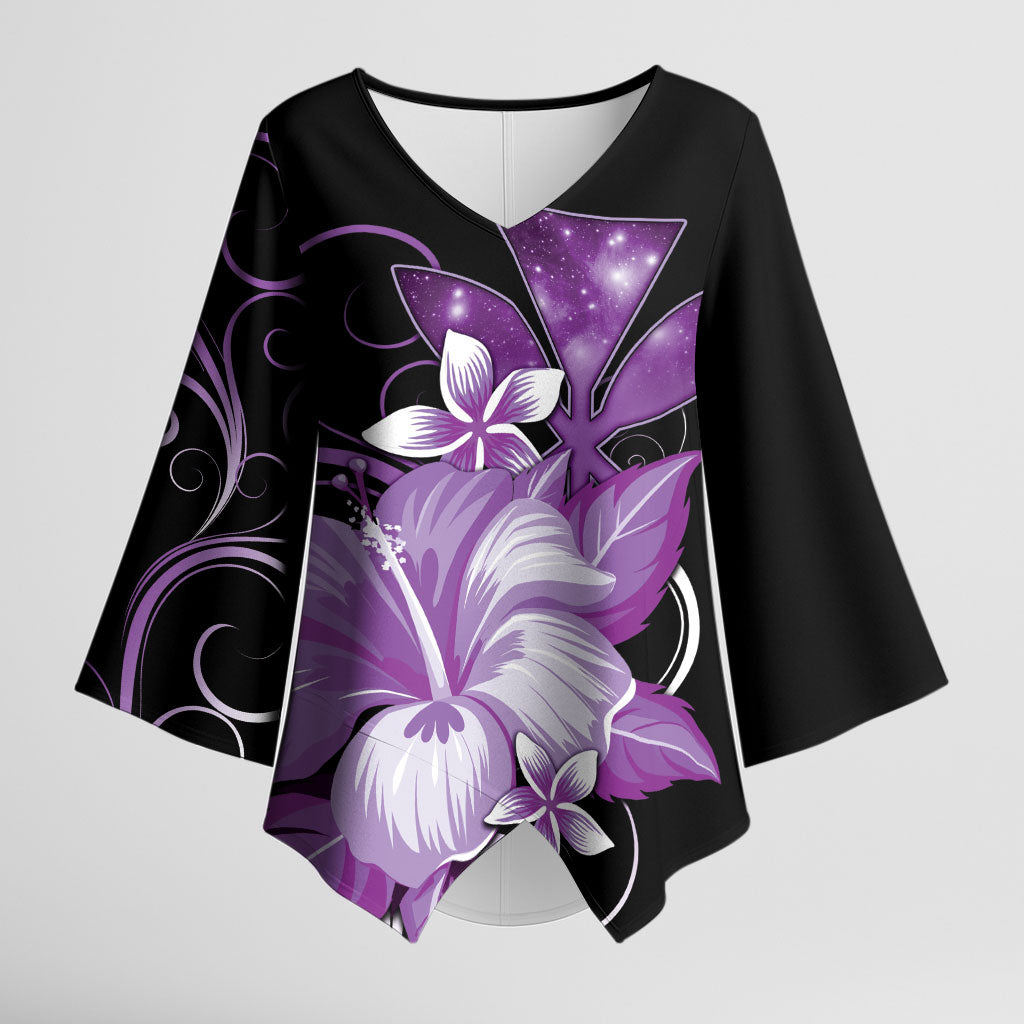 Hawaii Makahiki Kanaka Maoli Kimono Sleeve Blouse Purple Hibiscus Floral Vibes LT05 Female Purple - Polynesian Pride