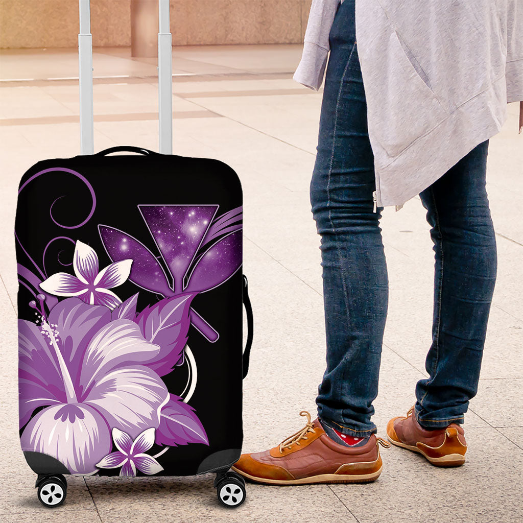 Hawaii Makahiki Kanaka Maoli Luggage Cover Purple Hibiscus Floral Vibes LT05 Purple - Polynesian Pride