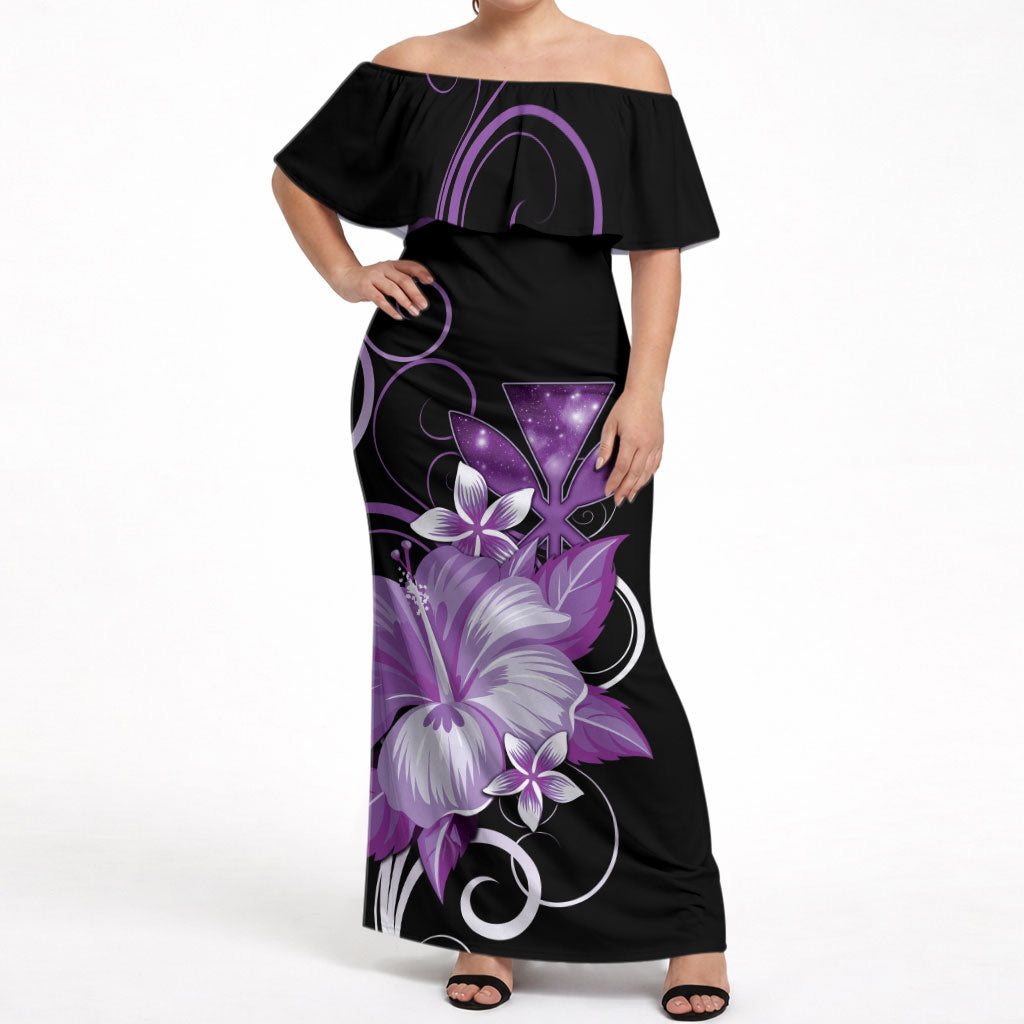 Hawaii Makahiki Kanaka Maoli Off Shoulder Maxi Dress Purple Hibiscus Floral Vibes LT05 Women Purple - Polynesian Pride