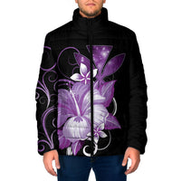 Hawaii Makahiki Kanaka Maoli Padded Jacket Purple Hibiscus Floral Vibes LT05 Men Purple - Polynesian Pride