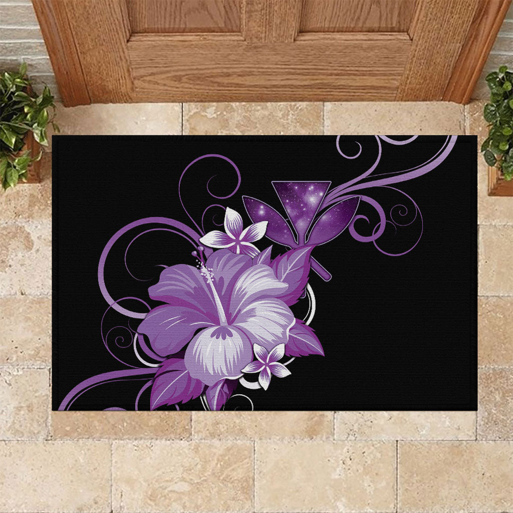 Hawaii Makahiki Kanaka Maoli Rubber Doormat Purple Hibiscus Floral Vibes LT05 Purple - Polynesian Pride