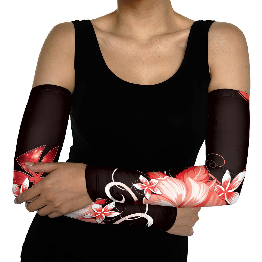 Hawaii Makahiki Kanaka Maoli Arm Sleeves Red Hibiscus Floral Vibes LT05 - Polynesian Pride