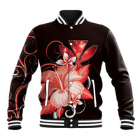 Hawaii Makahiki Kanaka Maoli Baseball Jacket Red Hibiscus Floral Vibes LT05 Unisex Red - Polynesian Pride