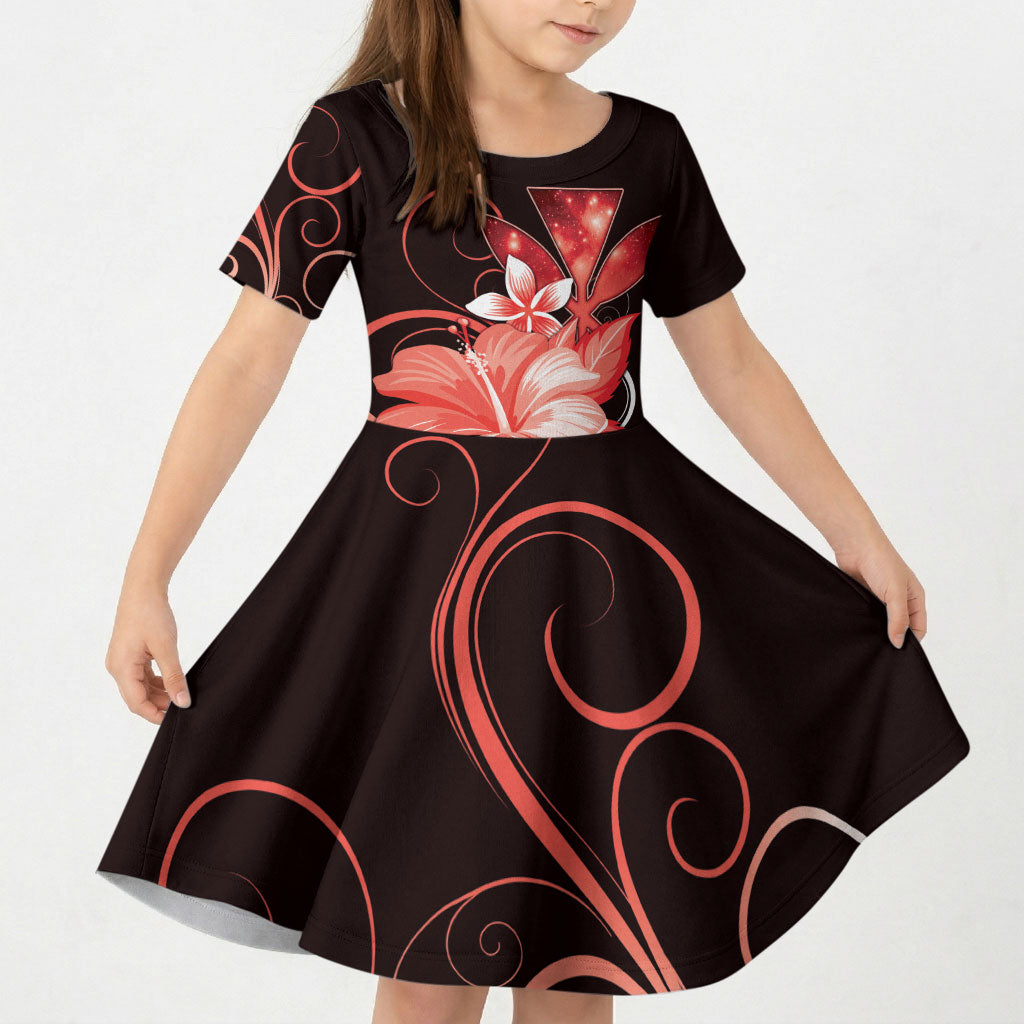 Hawaii Makahiki Kanaka Maoli Kid Short Sleeve Dress Red Hibiscus Floral Vibes LT05 KID Red - Polynesian Pride