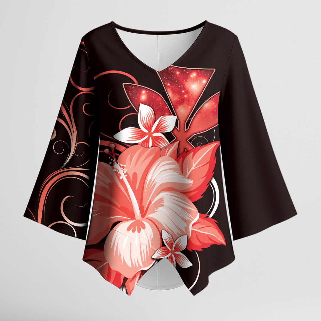 Hawaii Makahiki Kanaka Maoli Kimono Sleeve Blouse Red Hibiscus Floral Vibes LT05 Female Red - Polynesian Pride