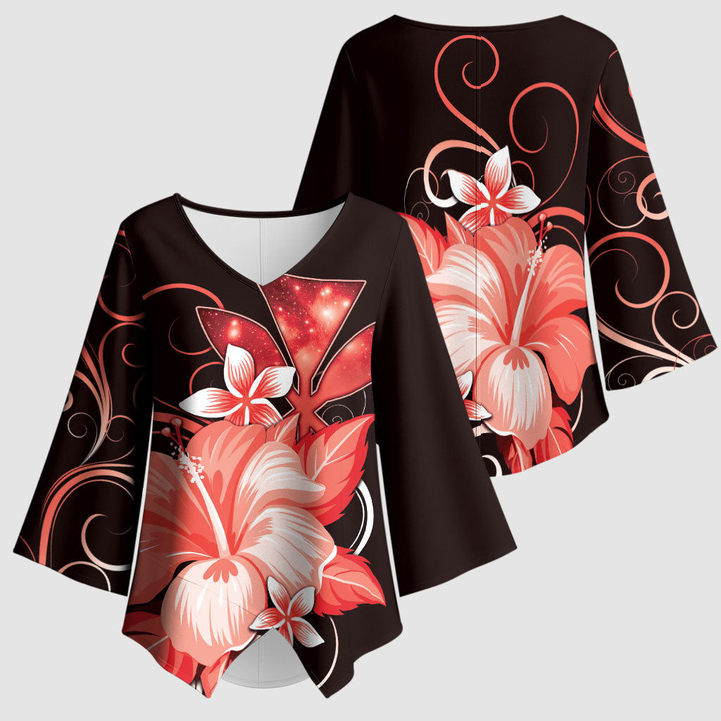 Hawaii Makahiki Kanaka Maoli Kimono Sleeve Blouse Red Hibiscus Floral Vibes LT05 - Polynesian Pride
