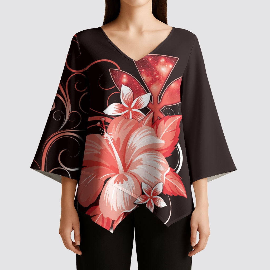 Hawaii Makahiki Kanaka Maoli Kimono Sleeve Blouse Red Hibiscus Floral Vibes LT05 - Polynesian Pride