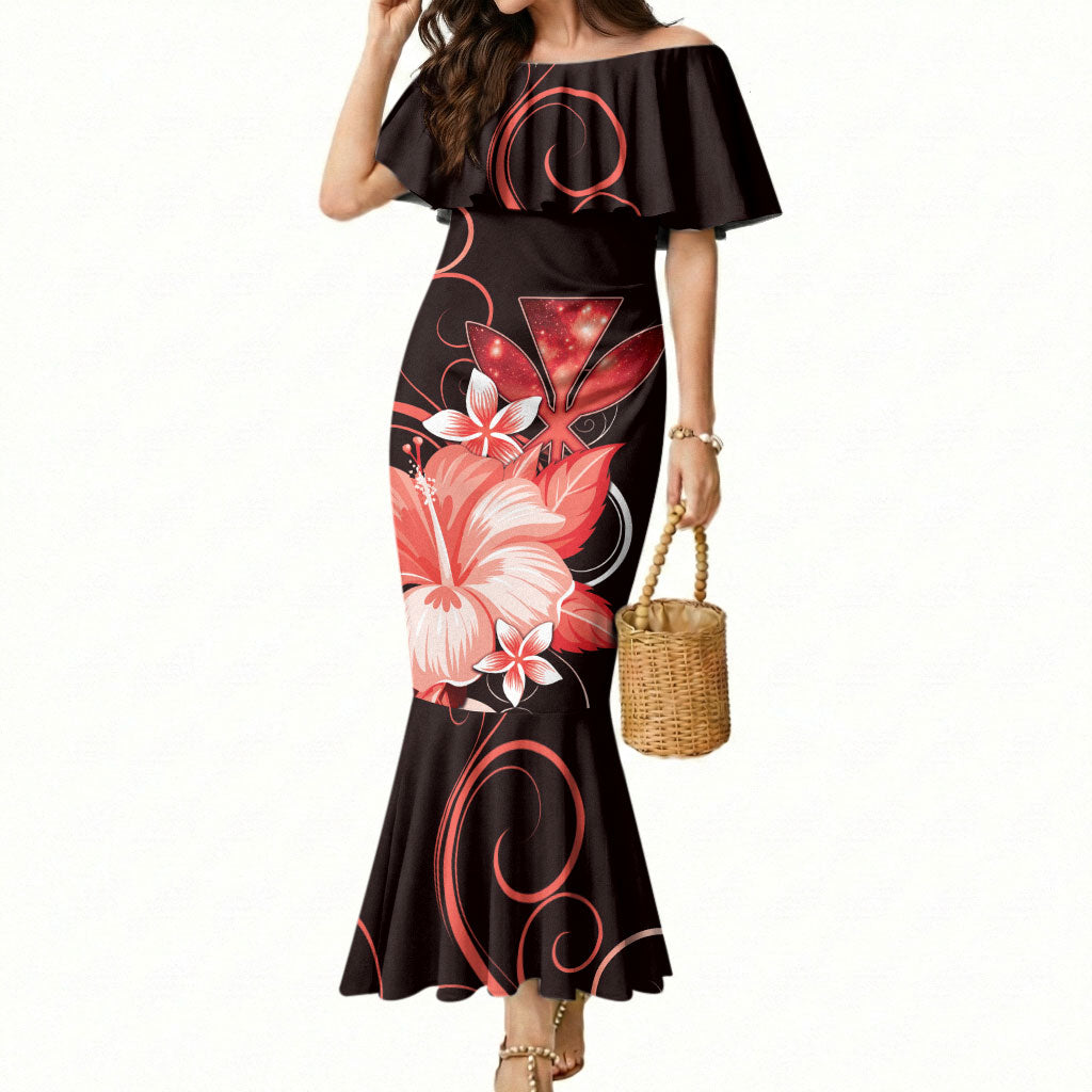 Hawaii Makahiki Kanaka Maoli Mermaid Dress Red Hibiscus Floral Vibes LT05 Women Red - Polynesian Pride