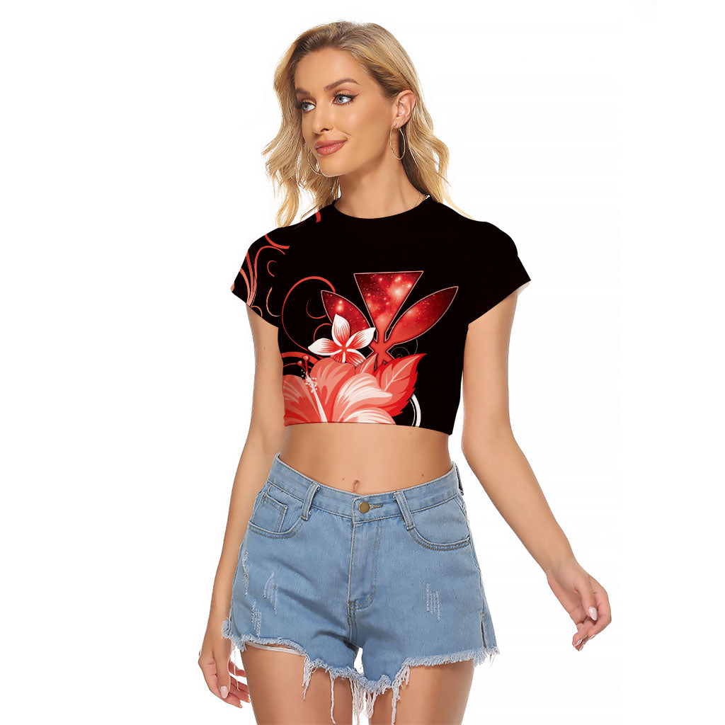 Hawaii Makahiki Kanaka Maoli Raglan Cropped T Shirt Red Hibiscus Floral Vibes LT05 Female Red - Polynesian Pride