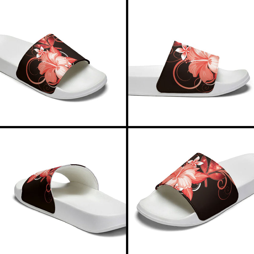Hawaii Makahiki Kanaka Maoli Slide Sandals Red Hibiscus Floral Vibes LT05 - Polynesian Pride