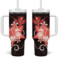 Hawaii Makahiki Kanaka Maoli Tumbler With Handle Red Hibiscus Floral Vibes LT05 One Size: 40 oz Red - Polynesian Pride