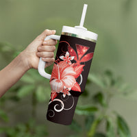 Hawaii Makahiki Kanaka Maoli Tumbler With Handle Red Hibiscus Floral Vibes LT05 - Polynesian Pride