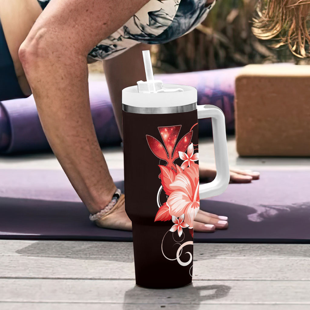 Hawaii Makahiki Kanaka Maoli Tumbler With Handle Red Hibiscus Floral Vibes LT05 - Polynesian Pride
