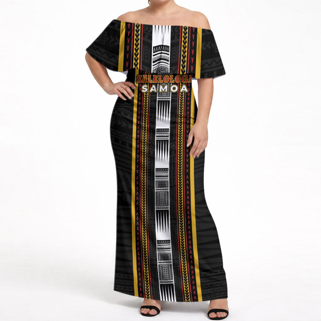Personalised Salelologa Samoa Off Shoulder Maxi Dress Samoan Tribal Pattern