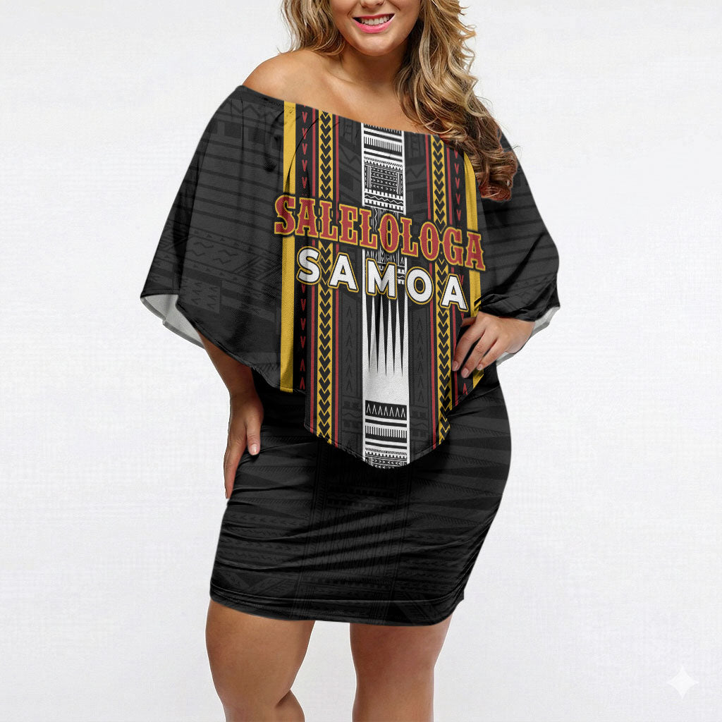 Personalised Salelologa Samoa Off Shoulder Short Dress Samoan Tribal Pattern LT05 Women Black - Polynesian Pride