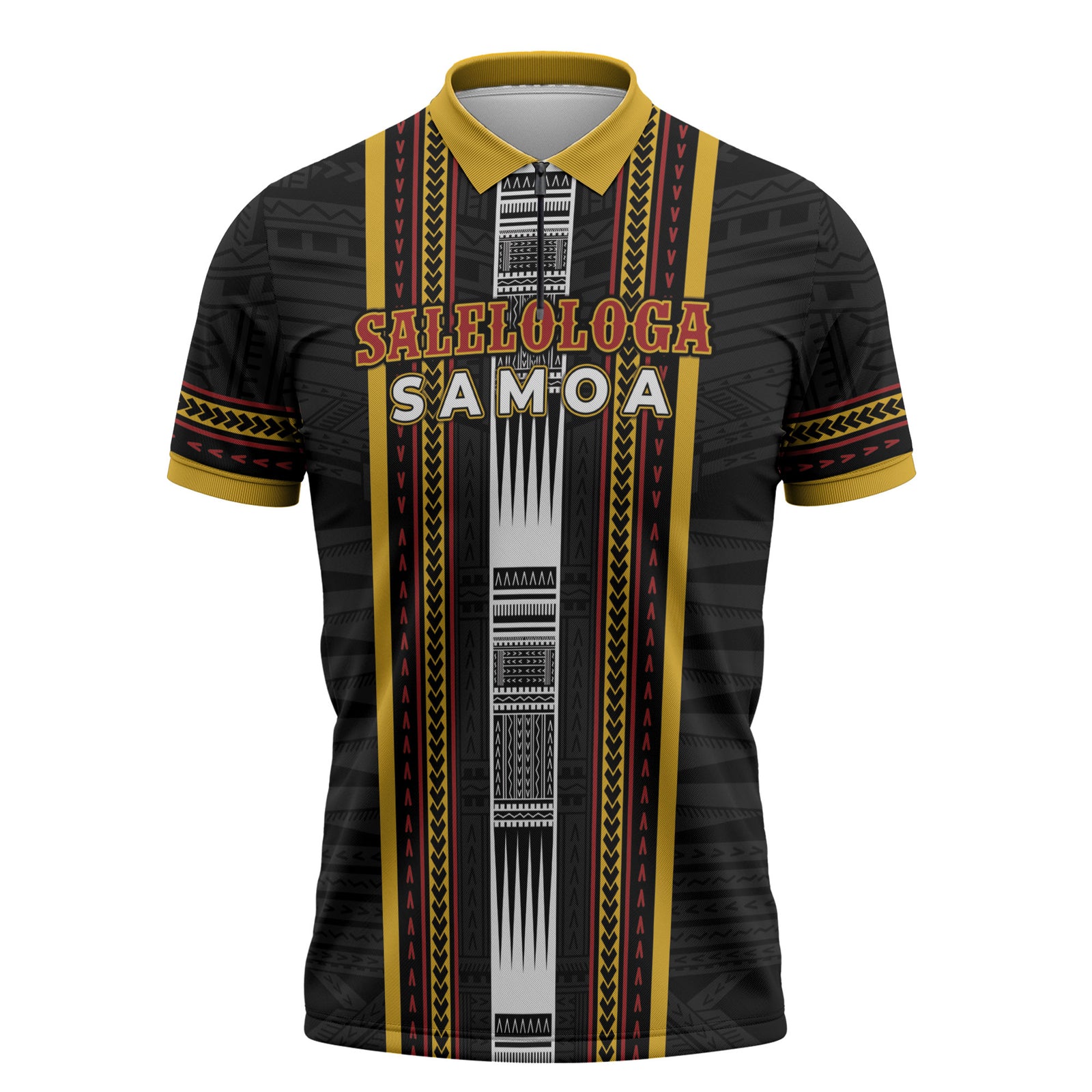 Personalised Salelologa Samoa Zipper Polo Shirt Samoan Tribal Pattern LT05 Black - Polynesian Pride