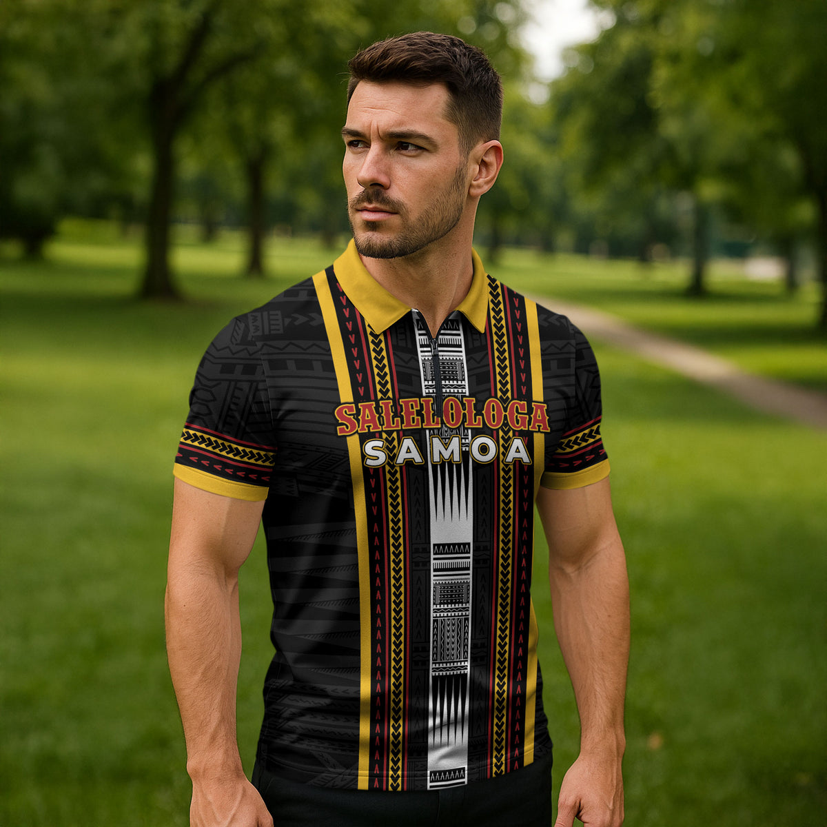 Personalised Salelologa Samoa Zipper Polo Shirt Samoan Tribal Pattern