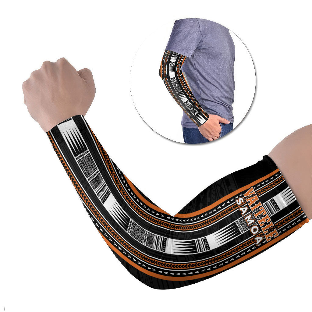 Personalised Vaitele Samoa Arm Sleeves Samoan Tribal Pattern LT05 Set of 2 Orange - Polynesian Pride