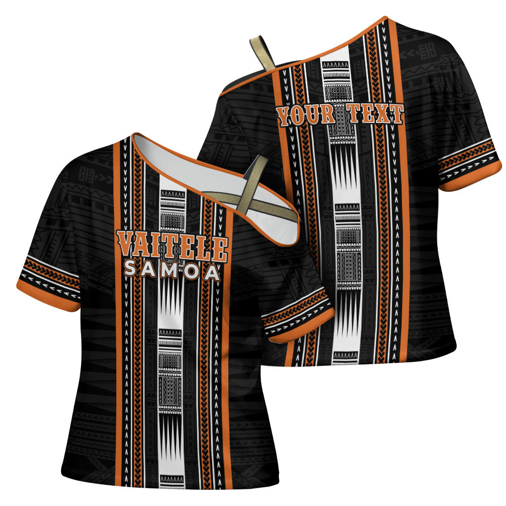Personalised Vaitele Samoa Cross Shoulder Shirt Samoan Tribal Pattern