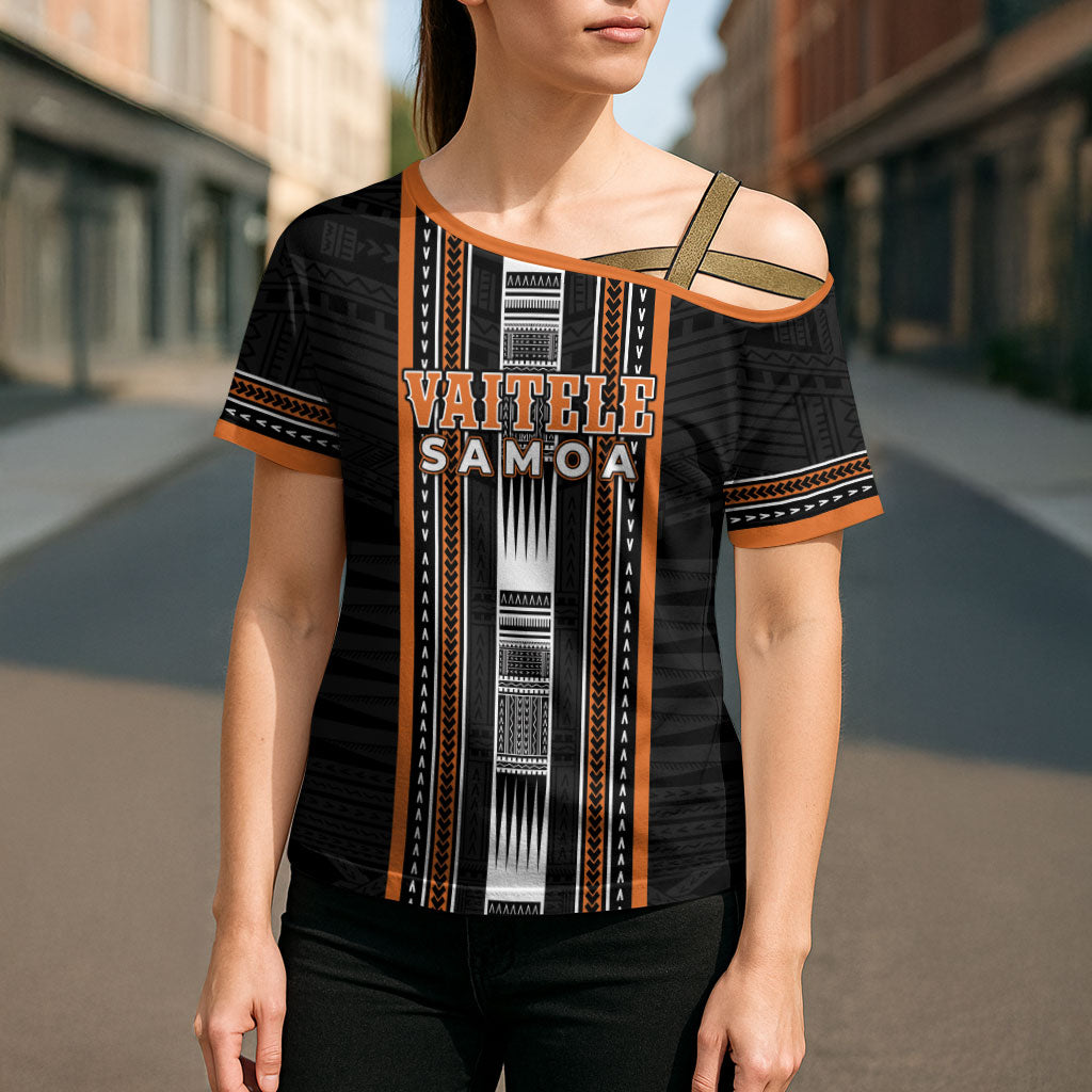 Personalised Vaitele Samoa Cross Shoulder Shirt Samoan Tribal Pattern