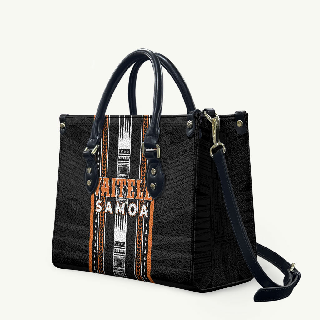 Vaitele Samoa Leather Bag Samoan Tribal Pattern LT05 Orange - Polynesian Pride