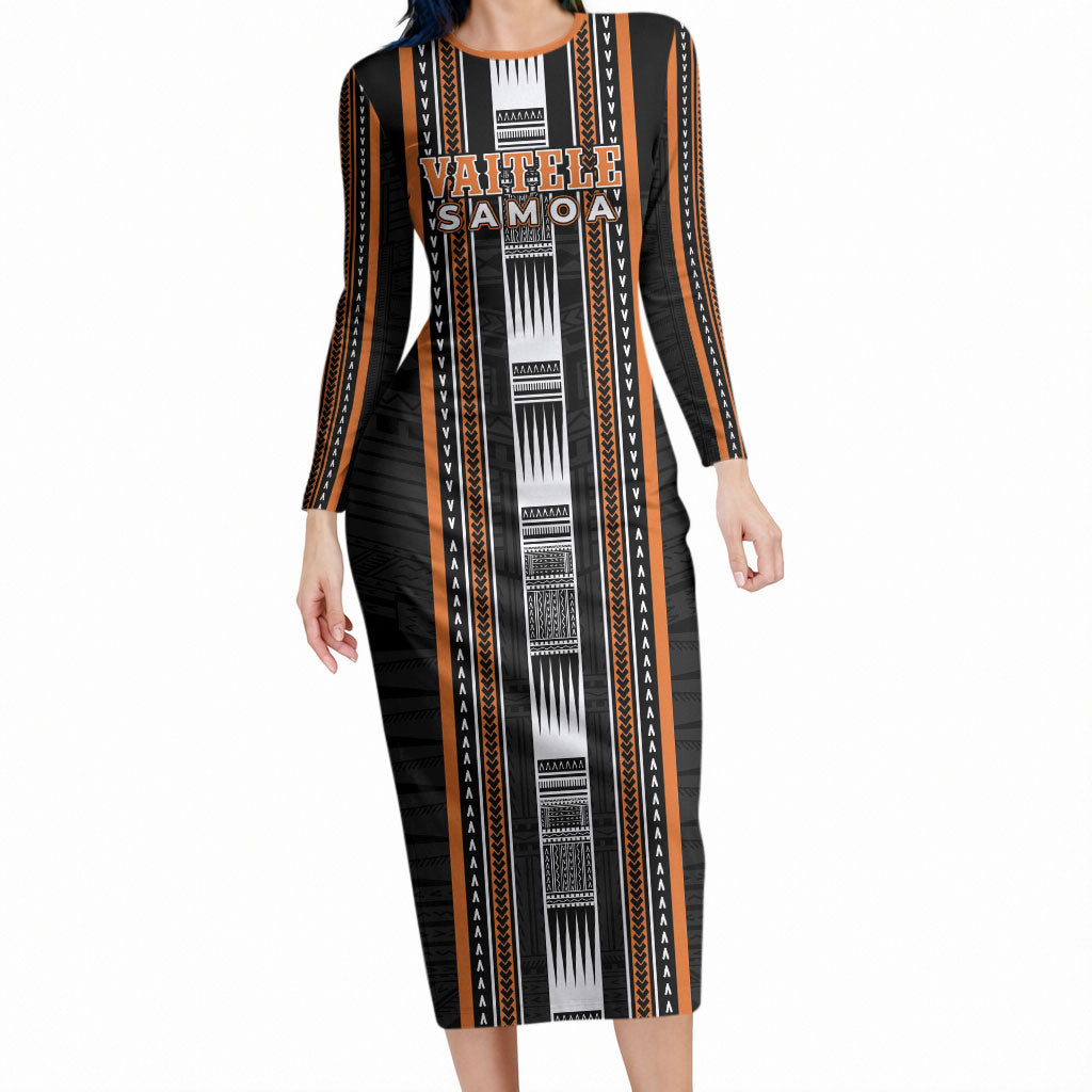 Personalised Vaitele Samoa Long Sleeve Bodycon Dress Samoan Tribal Pattern