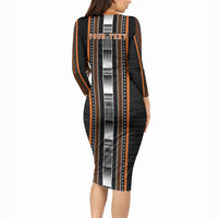 Personalised Vaitele Samoa Long Sleeve Bodycon Dress Samoan Tribal Pattern LT05 - Polynesian Pride