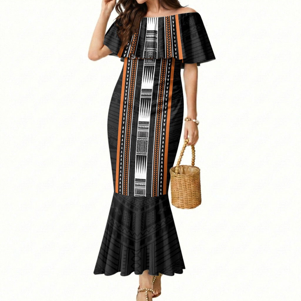 Personalised Vaitele Samoa Mermaid Dress Samoan Tribal Pattern LT05 Women Orange - Polynesian Pride