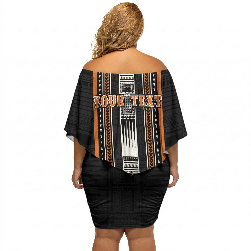 Personalised Vaitele Samoa Off Shoulder Short Dress Samoan Tribal Pattern LT05 - Polynesian Pride