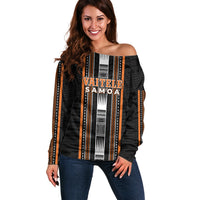 Personalised Vaitele Samoa Off Shoulder Sweater Samoan Tribal Pattern LT05 Women Orange - Polynesian Pride