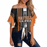 Personalised Vaitele Samoa Off Shoulder Wrap Waist Top Samoan Tribal Pattern LT05 Orange - Polynesian Pride