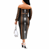 Personalised Vaitele Samoa Off The Shoulder Long Sleeve Dress Samoan Tribal Pattern LT05 - Polynesian Pride