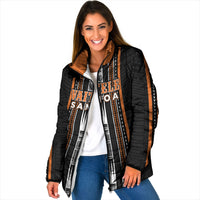Personalised Vaitele Samoa Padded Jacket Samoan Tribal Pattern LT05 Women Orange - Polynesian Pride