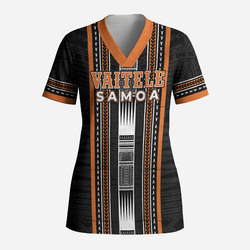 Personalised Vaitele Samoa Scrub Top Samoan Tribal Pattern