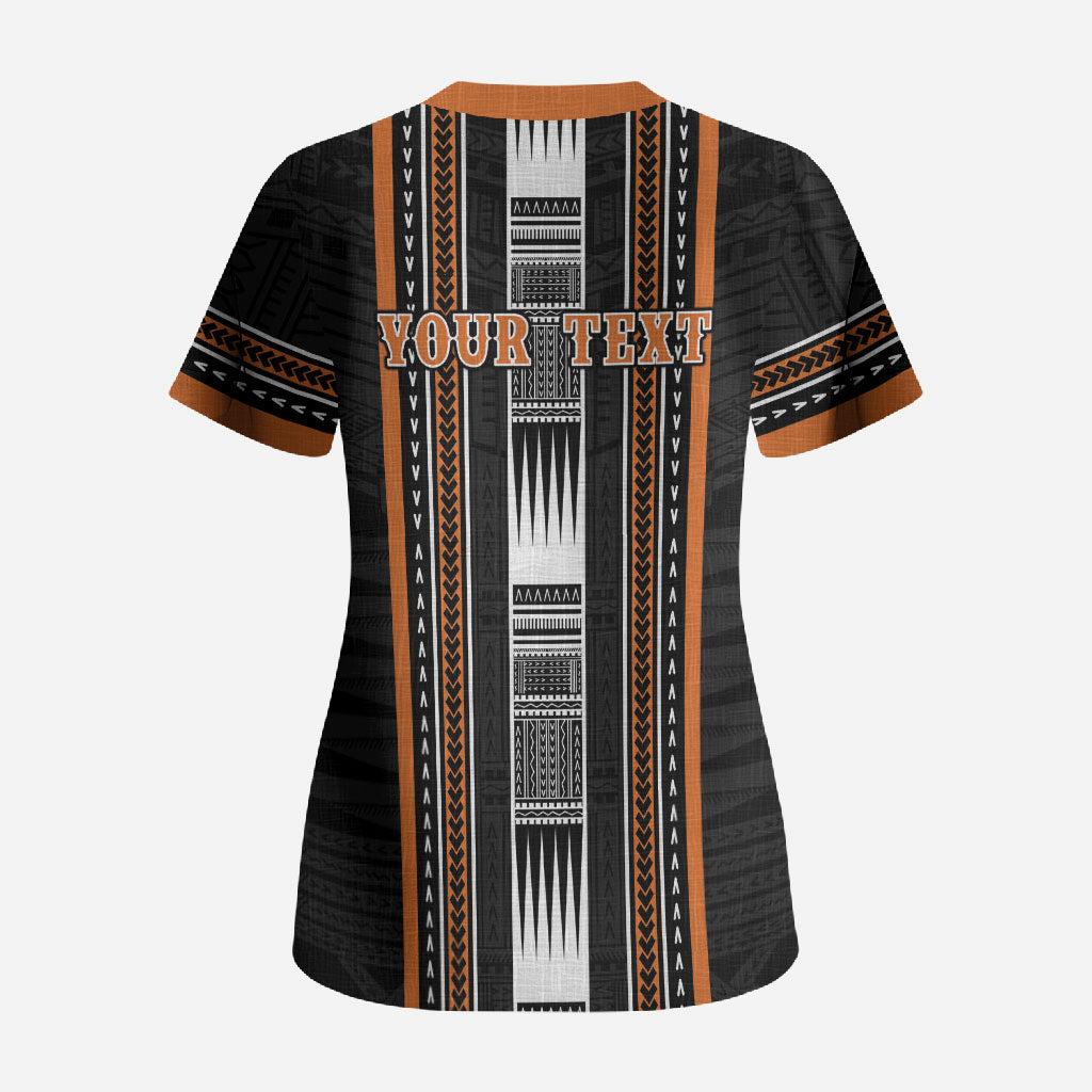 Personalised Vaitele Samoa Scrub Top Samoan Tribal Pattern