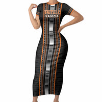 Personalised Vaitele Samoa Short Sleeve Bodycon Dress Samoan Tribal Pattern LT05 Long Dress Orange - Polynesian Pride