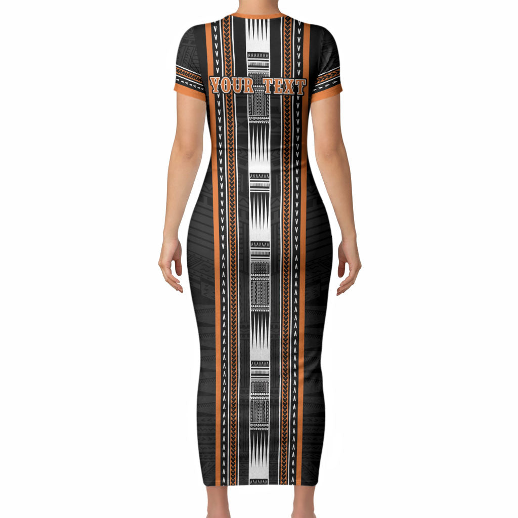 Personalised Vaitele Samoa Short Sleeve Bodycon Dress Samoan Tribal Pattern LT05 - Polynesian Pride