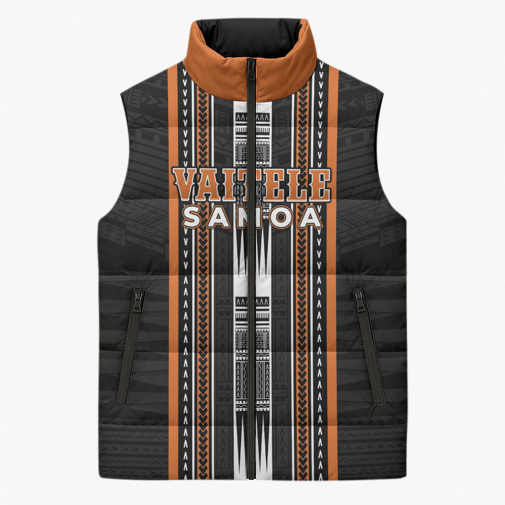 Personalised Vaitele Samoa Sleeveless Puffer Jacket Samoan Tribal Pattern LT05 Unisex Orange - Polynesian Pride