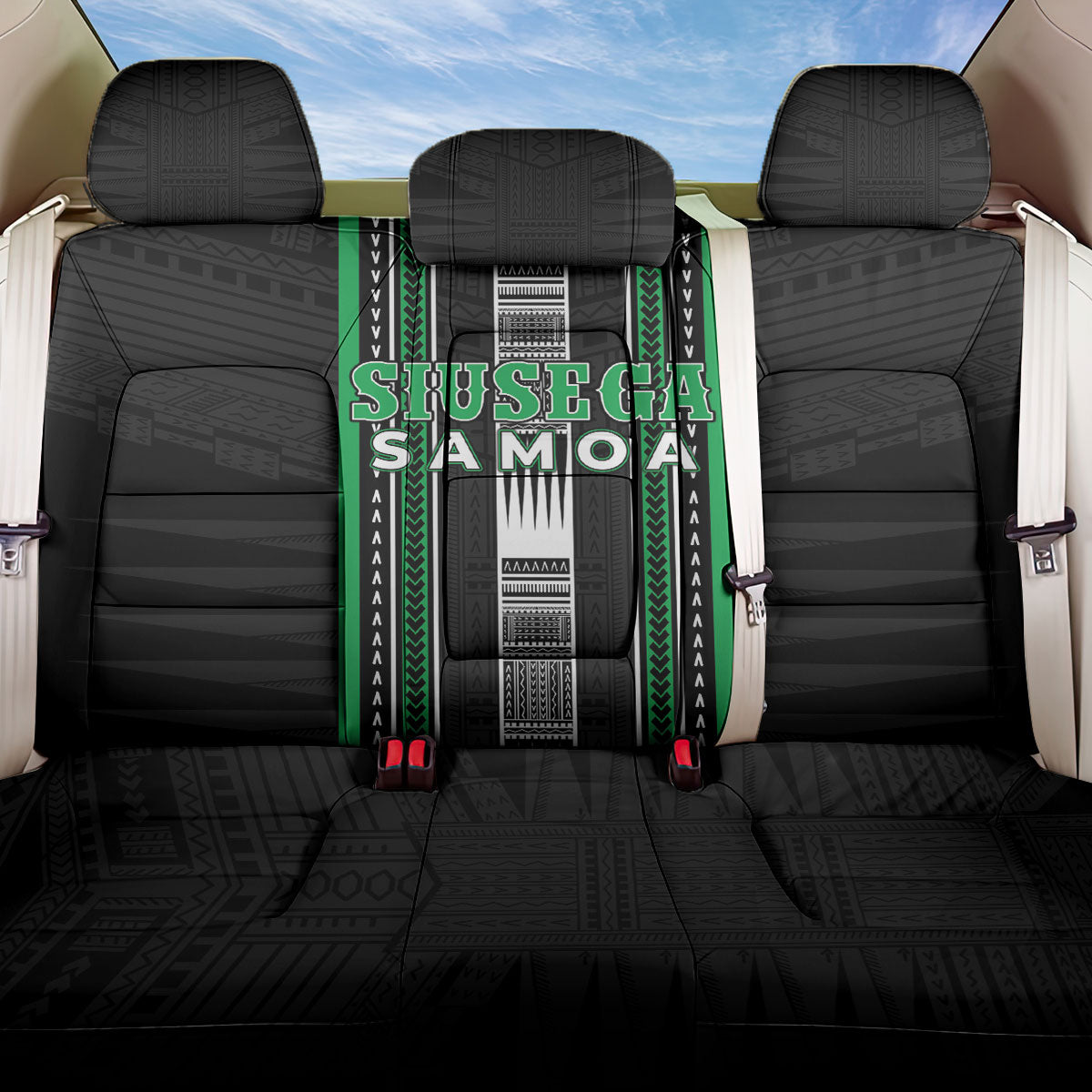 Siusega Samoa Back Car Seat Cover Samoan Tribal Pattern LT05 One Size Green - Polynesian Pride