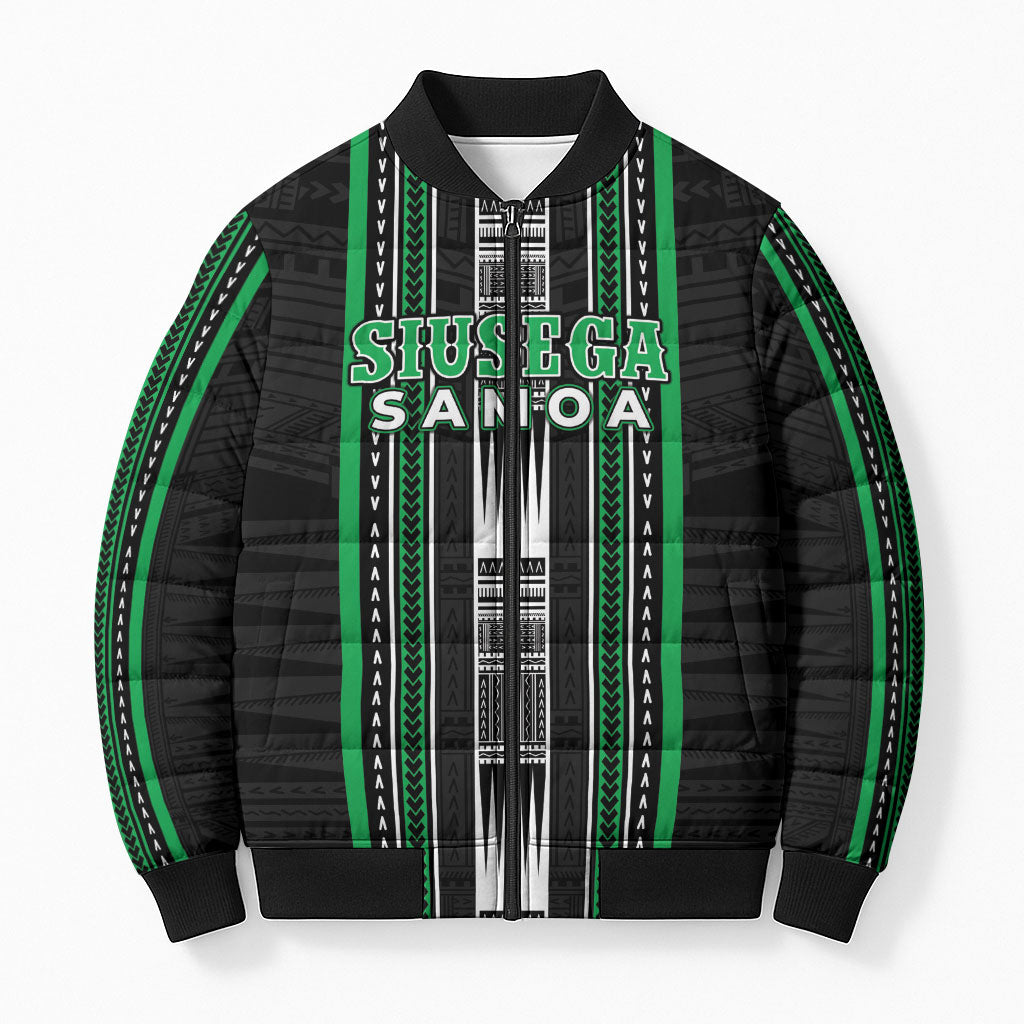 Personalised Siusega Samoa Bomber Puffer Jacket Samoan Tribal Pattern LT05 Unisex Green - Polynesian Pride